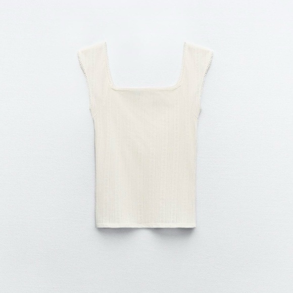 NWT ZARA FLORAL POINTELLE TOP - Picture 5 of 8